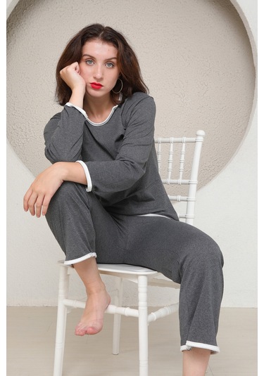 Fames Pijama Yazlik Penye Kadin Pijama Takim Antrasit