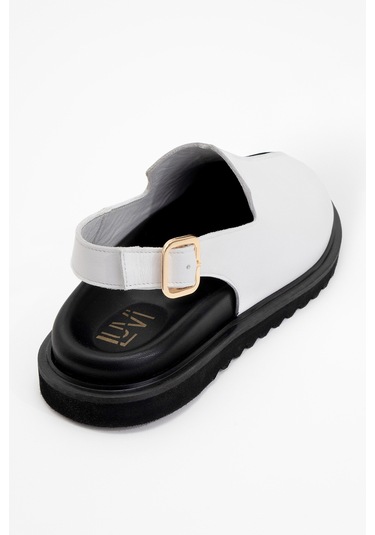 Laby Beyaz Cilt Hakiki Deri Kadın Sandalet Beyaz