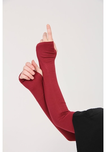 Parmak Geçmeli 45cm Likralı Penye Kolluk 1 Çift Bordo