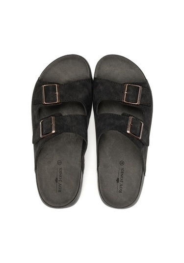 Roy Jones Delhi 4 Mevsim Anatomik Taban Çift Tokalı Ayarlanabilir Erkek Terlik 5002 Siyah