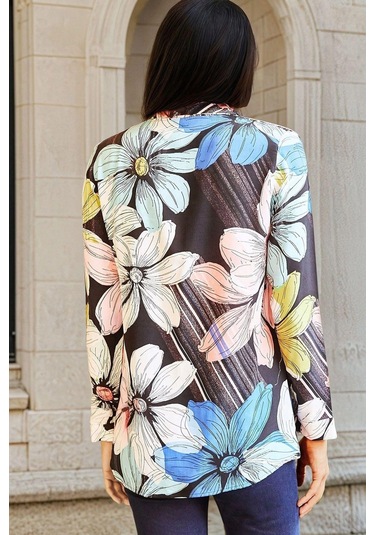 Mavi Çiçek Desenli, Uzun Kollu Gömlek Mavi