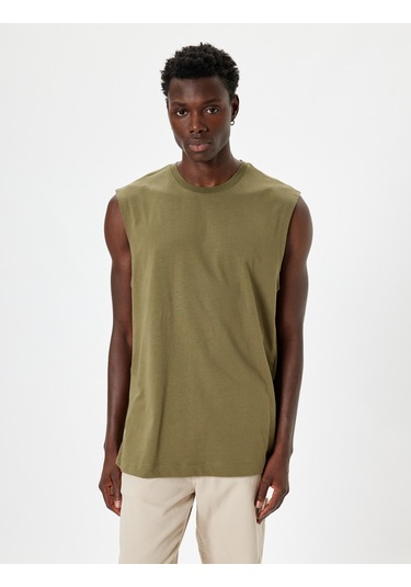 Koton Basic Atlet Kolsuz Bisiklet Yaka Pamuklu Haki 4sam30044mk Haki