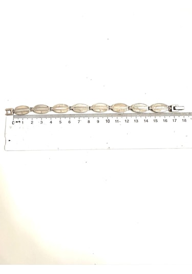 Sedef Taşlı 925 Ayar Gümüş Bileklik 22,45 Gram 17 Cm S Beden