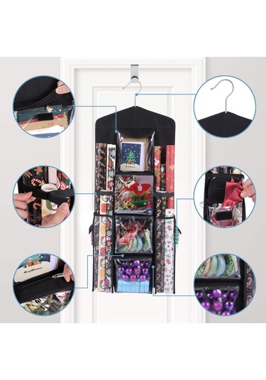 Qingmipy Gbrand Çift Taraflı Asma Hediyelik Paket Kağıdı Saklama Çantası, Siyah, Pratik Organizasyon Diğer