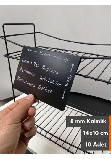 10 Adet Silinebilir Karatahta Siyah Etiket 14 x 10 CM Tel Raflar 8mm