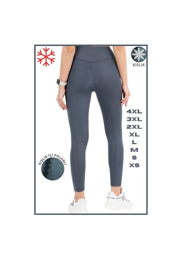 Kadın Kışlık Içi Polarlı Yüksek Bel Toparlayıcı Tayt Lacivert Curve High Waist Fleece Winter 1051 Antrasit