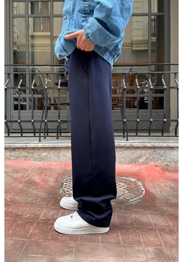 Flaw Bel Lastikli Baggy Gabardin Pantolon Lacivert Lacivert