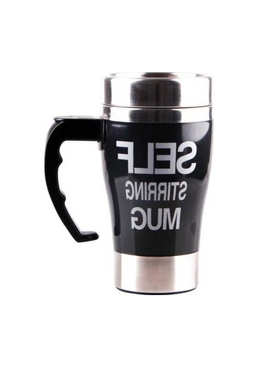 Dancemonkey Otomatik Karıştırmalı 350ml Çelik Termos - Kahve, Çay İçin Siyah Siyah