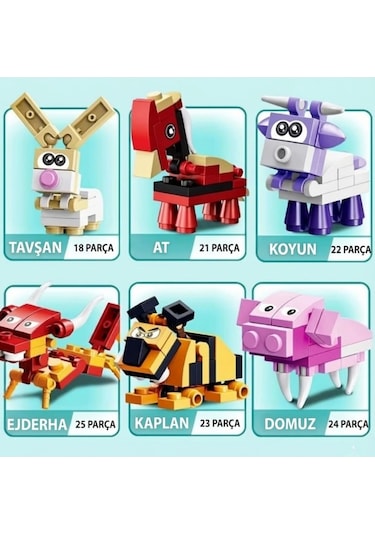 12 İn 1 Dönüşen Hayvanlar Ve Dev Ejderha Yapım Seti - 232 Parça Eğitici Tak-çıkar Blok Oyuncak