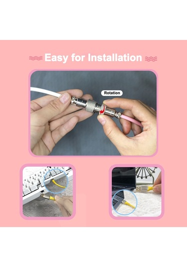 Sones Ajazz Al60 Usb - Type-c/usb-c Klavye Uzatma Hattı Tek Delikli Konnektör, Kablo Uzunluğu: 2,3 M Şeftali Pembesi