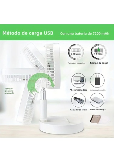 Geri Çekilebilir Fan Usb Şarj Edilebilir Katlanabilir Taşınabilir Mini Elektrikli 3600mah-beyaz,