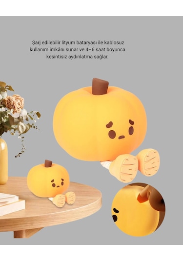 Pumpkin Led Gece Lambası Üç Kademeli Işık Ayarlı Sarı