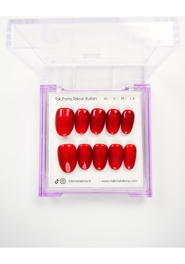 15'li Kırmızı Kısa Oval Kov1561 Tekrar Kullanılabilir El Yapımı Protez Takma Tırnak S