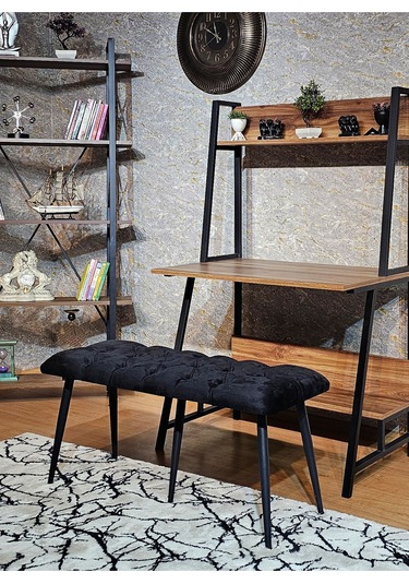 Siyah Boyalı Füme Oturak Metal Sivriltme Ayaklı Babyface Puf & Be 001