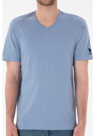 U.S. Polo Assn. Erkek Regular Fit  V Yaka Mavi Basic Tişört 50305858-VR036