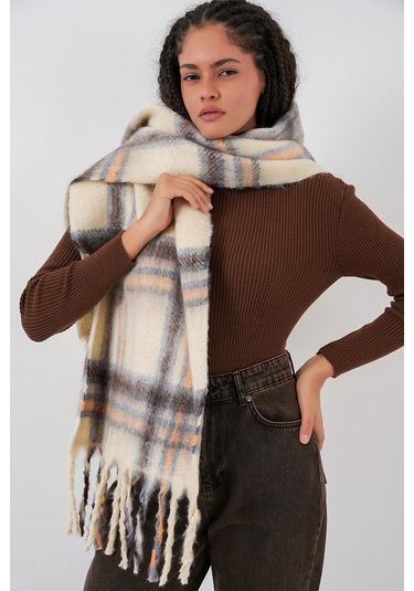 Kadın Yumuşak Dokulu Kalın Şal Atkı 15951 - C. Bej Bej