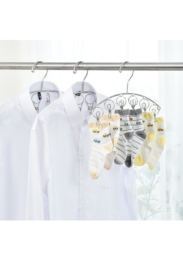 Monyee 8 Klipsli Paslanmaz Çelik Gömlek Çorap Kurutma Rafı 4.0 Tel - Dayanıklı Ev Gereci Gümüş