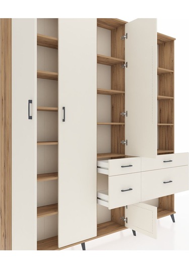 Arges Dolap 14 Raflı 4 Çekmeceli 4 Kapaklı 220x30x243 Çam-aytaşı/aytaşı Aytası/aytası
