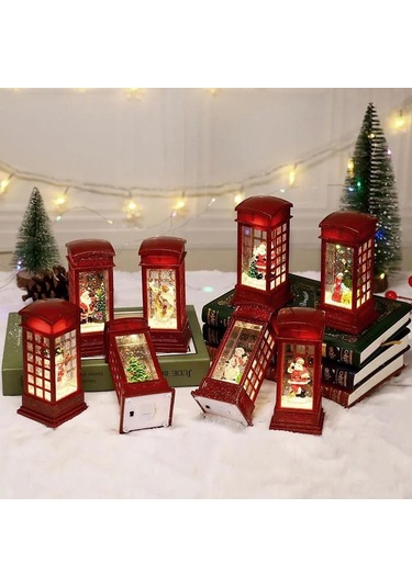 Yaozixa Masaüstü Noel Ağaçlı Telefon Kabini Işıklı Fener, Su İçeren Dekoratif Senaryo, Zf-076au Pil Dahil Değil