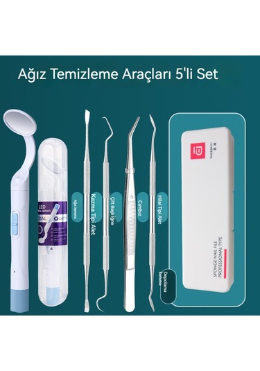 Diş Taşı Sökücü Ağız Bakım Aracı Endoskopik Tıbbi Prob Temizleme Diş Lekeleri Tartar Led Çift Işık Kaynağı Şarj Aynası 5 Parçalı Işık Yayan Ağız