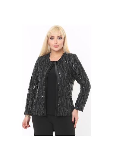 Büyük Beden 3771 Siyah Ceket+bluz Takım 001