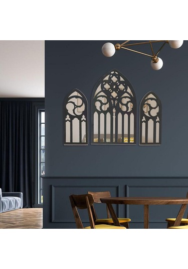 Suntek 3 Parça Gotik Duvar Aynaları Barok Rustik Stil-a