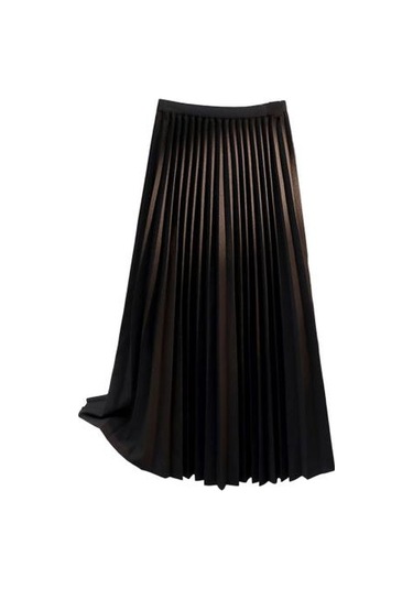 Kadın Pileli Etek Elastik Yüksek Bel A Kesim Uzun Etek Düz Renk Rahat Kumaş Çok Yönlü Etek Günlük Giyim Beyaz