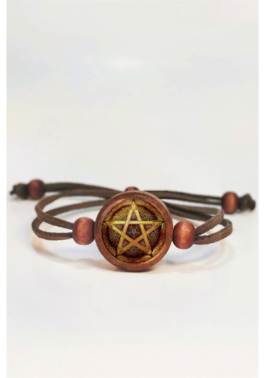 Tahtakolik Pentagram Yıldızı Ahşap Bileklik Tek Ebat N11.55772 Kahverengi