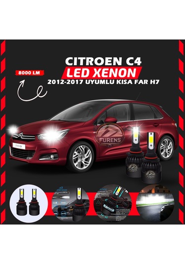 Citroen C4 2012-2017 Kısa Far Uyumlu Şimşek Etkilii Led Xenon Light Seriess H7