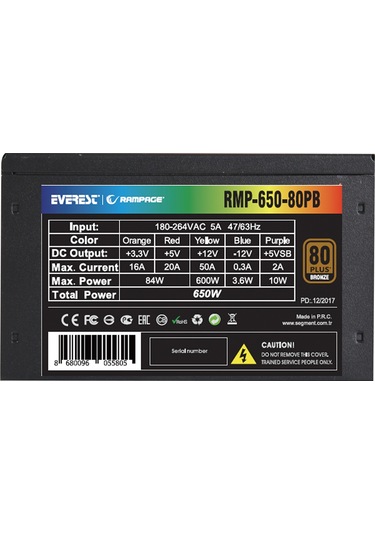 Rampage RMP-650-80PB 650W 80+ Bronze 14 CM Fanlı Güç Kaynağı