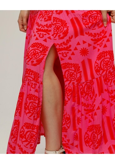 Pembe Renk Yırtmaçlı Uzun Etek-596-pembe Pembe