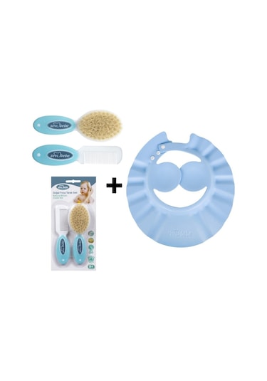 Sevi Bebe Naturel Fırça Tarak + Bebek Duş Başlığı Seti Mavi