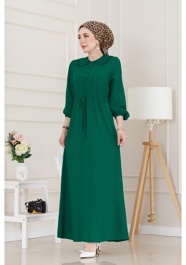 Yakası Güpür Nova Elbise-zümrüt Yeşili-5030 Zümrüt Yeşili