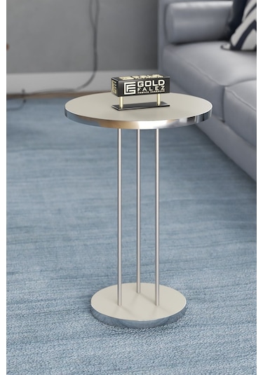 Orta Sehpa Ve Zigon Sehpa Terra Set Gümüş Krem