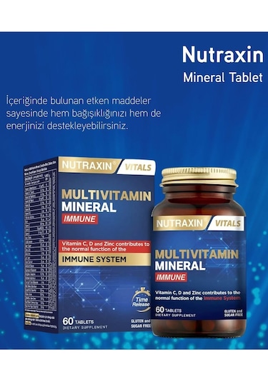Nutraxin Multivitamin Mineral Immune Complex 60 Tbl - Magnezyum, C, D, Zinc, Demir, B12, Kolin, İyot