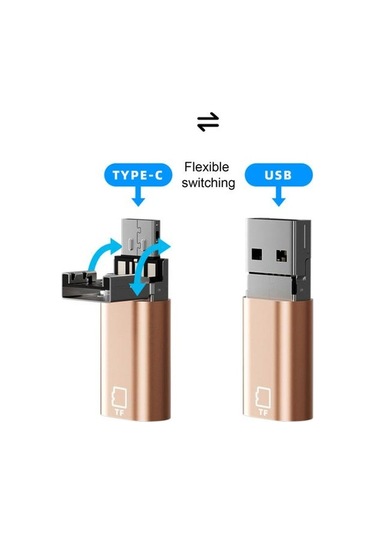 Gümüş Akıllı 2'si 1 Arada Usb Tip-c Kart Okuyucu Yüksek Hızlı Kompakt Boyut Taşınabilir Sürücü Gerekmez Evrensel Otg Tf Kart Okuyucu