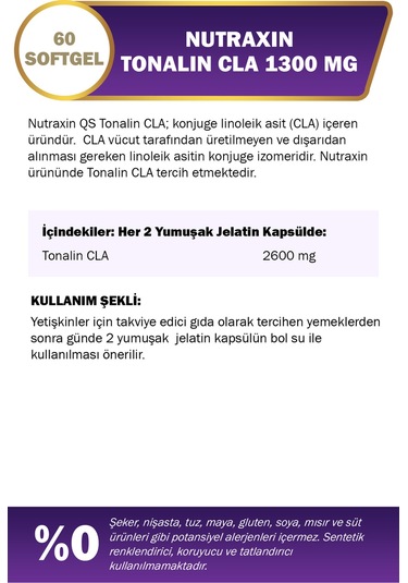 Nutraxin Tonalin Cla 1300 Mg 60 Soft Jel - Aspir Yağı