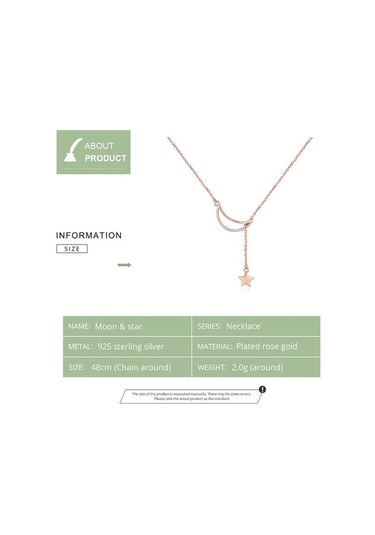 Bamoer Yeni Varış Moda 925 Ayar Gümüş Ay ve Yıldız Masalları Zincir Bağlantı Kolye Kolye Rose Gold