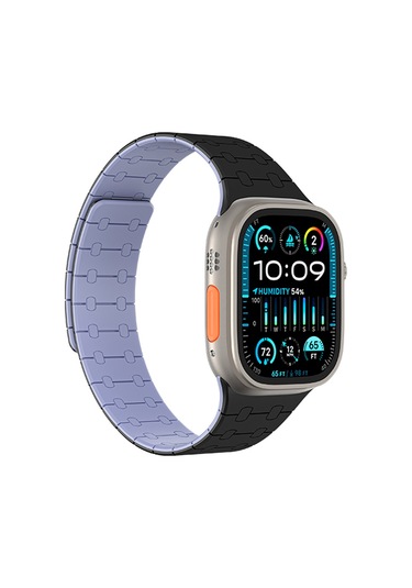 Watch Ultra 49mm Amazingthing Smoothie Sport Magnetik Tak Çıkar Silikon Strap Kayış Siyah-mor