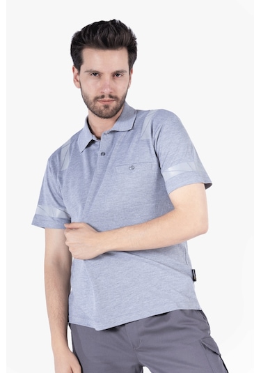 Polo Yaka Reflektörlü T-shirt Gri Melanj