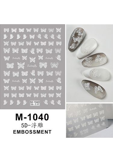 Nail Art Etiketler Çıkartmaları 5d Kabartmalı Kendinden Yapışkanlı Karikatür Çiçek Kelebek Yıldız Tırnak Çıkartmaları Koyu Haki