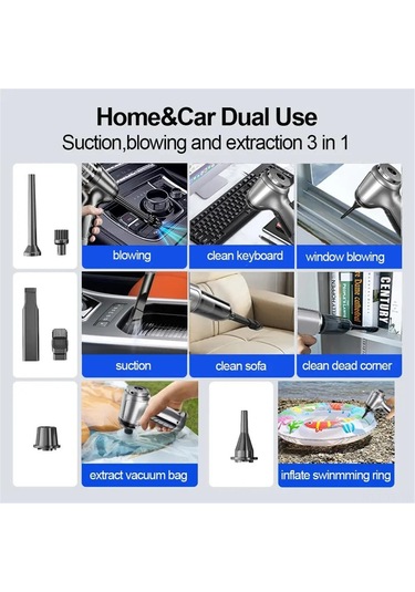 Yifomall Güçlü 19000pa Emişli Kablosuz Araç Ve Ev Temizleme Şarjlı El Süpürgesi - 4000mah Batarya 111 Karakter