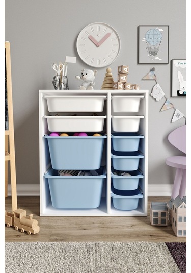 %100 Mdf - Small Duo 10 Sepetli Oyuncak Dolabı Mavi