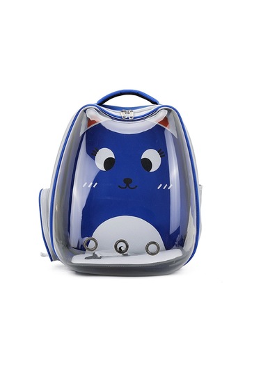 Karikatür Desen Kedi Şeffaf Pet Çanta Uzay Kapsülü Taşınabilir Pet Sırt Çantası, Renk: Mavi
