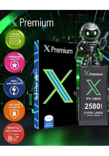 Xpremium Apple Uyumlu iPhone  12 Mini Batarya Pil Süper Yüksek Kapasiteli Güçlendirilmiş 2580 Mah