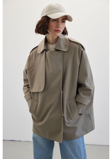 Oversıze Kısa Trençkot Çağla Çağla