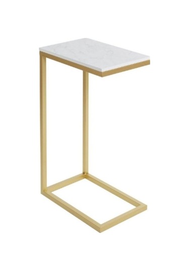 Gold Yan C Sehpa Beyaz Tablalı Gold