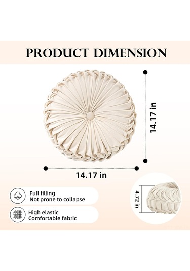 Ximistore9 Bej Kadife Kürbis Desenli Yuvarlak Yastık - Ev Dekorasyonu Kırık Desenli Yastık, Koltuk Sandalye Yatak Araba Kullanıma Uygun Beyaz