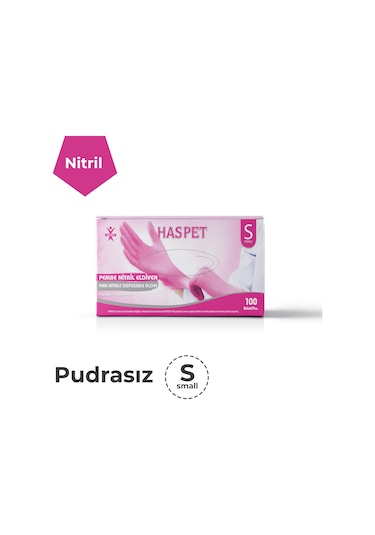 Haspet Pudrasız Pembe Nitril Eldiven 100'lü