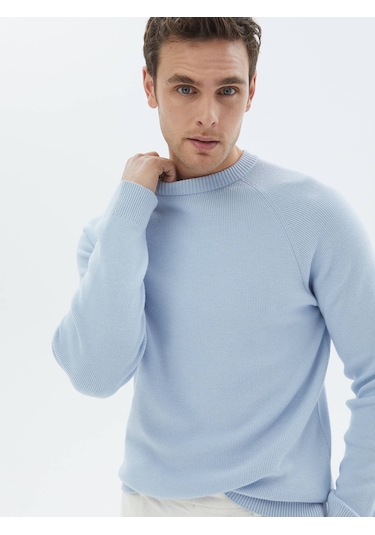 Kip Mavi Bisiklet Yaka Desenli Triko Çok Renkli